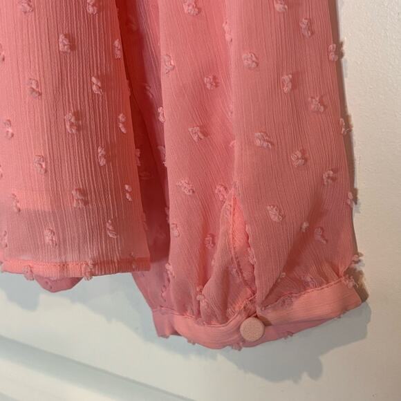 J. Crew Factory Clip Dot Smocked Ruffle Neck Pink M - Picture 8 of 11